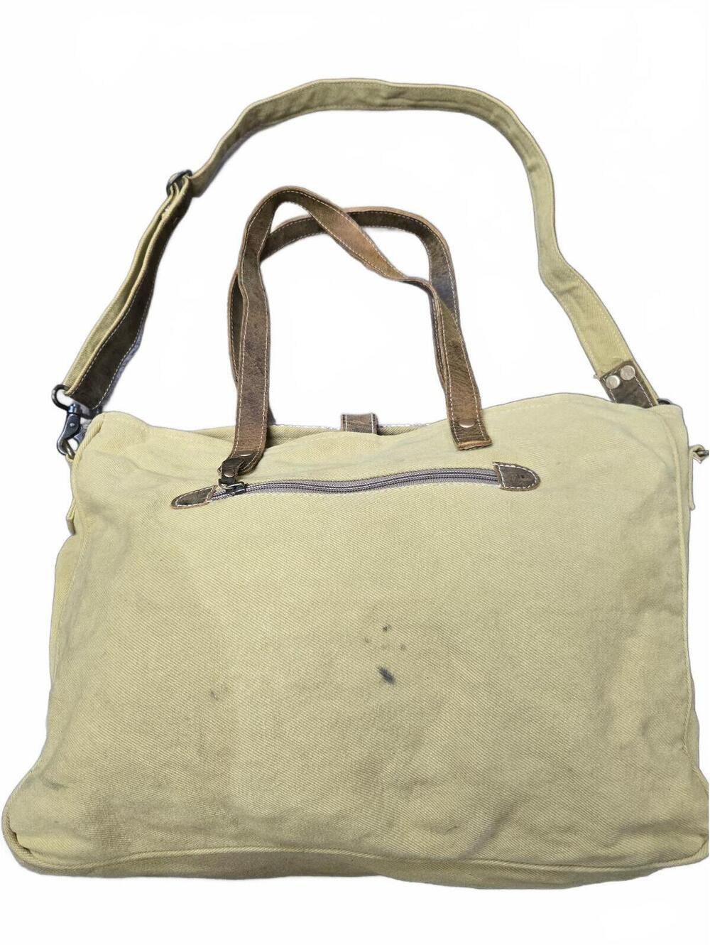 Large Canvas and Suede Tote Bag with Aztec Pattern - Picture 2 of 8